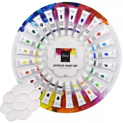 Set Of 24 Tube Acrylic Paint Artist Set & Palette Colorful Non-Toxic Set • £6.99