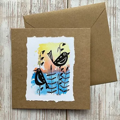 £2.95 • Buy Hand Painted Birds Greeting Card, Original Art Card, Blank Card