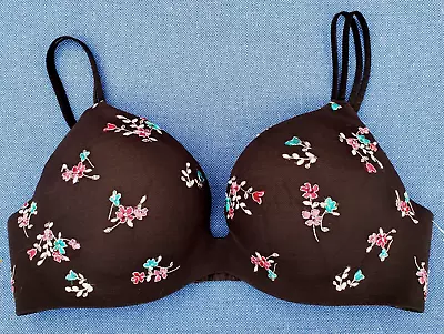 Victoria's Secret Angels 34D Secret Embrace Push Up Black Embroidery Flowers • $25.99