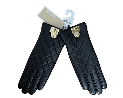 Michael Kors Quilted Hamilton Lock Leather Tech Smart Gloves Black Medium Womens • $89.99
