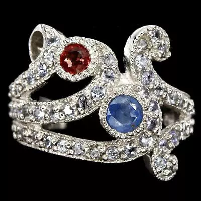 2.95ct Padparadscha Sapphire & Tanzanite 925 Sterling Silver Ring - UK Size N • £25