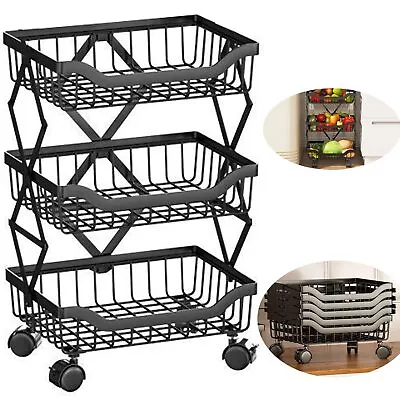 3-Tier Foldable Metal Wire Baskets Fruit Vegetable Baskets Rack Storage Orga... • $49.19