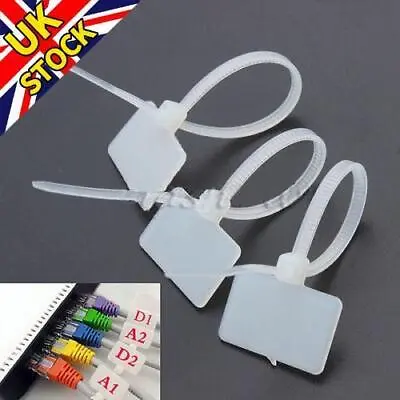 UK 100Pcs Ethernet RJ45 RJ12 Wire Power Cable Label Mark Tags Zip Ties Write • £7.42