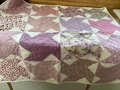 Hand Made Baby Patchwork Quilt Lavender Lilac 1930 Reproduction Cotton Pinwheel  • £45