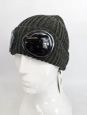 C.P. Company Knitted Beanie With Goggles - Size Medium - Dark Green • £29.99