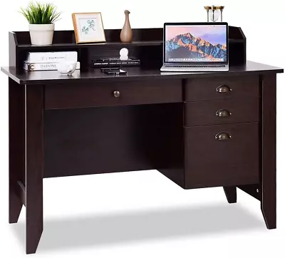 Computer Desk With 4 Storage Drawers & Hutch Home Office Desk Vintage Desk With • $300.99