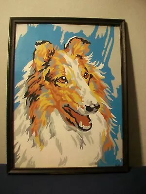 Vintage Dog Paint By Number Collie Lassie  Framed With Glass & Ready To Hang • $26.99