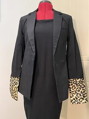 Ksubi Lined Black Tailored Jacket Wth Animal Print Style Suede Cuffs Small S • $45