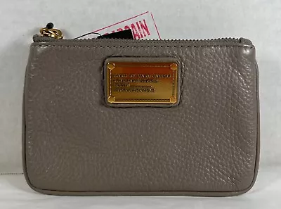 MARC JACOBS SMALL WARM ZINC ZIP Pebled Leather Wristlet KeyRING • $41.99