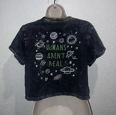 Vibe N’ Alien Dark Acid Washed Crop Tee Shirt Humans Aren't Real Cute Size Small • $19.40