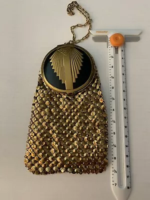 Gold And Black Art Deco Mesh Purse With Built-In Makeup Compact • $50