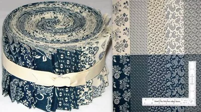 JELLY ROLL Precut Fabric Vintage Floral Blue Cream Cotton 20 Strips 2.5  X WOF • $12.99