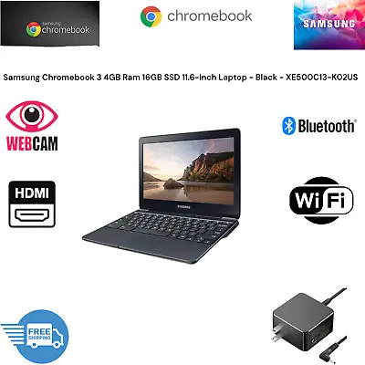 Samsung Chromebook 3 4GB 16GB SSD 11.6-Inch Laptop  XE500C13-K02US HDMI WIFI • $39.59