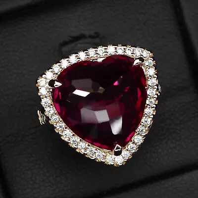 Vivid Red Rubellite Tourmaline Heart 15.7Ct 925 Sterling Silver Handmade Rings • $42.99