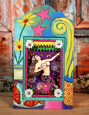 Mermaid La Sirena Shadow Box Wood Retablo Handmade Hand Painted Mexican Folk Art • $55