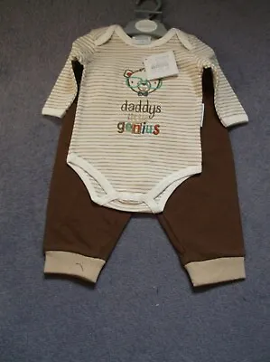 BRAND<NEW<BRANDED<NURSEY TIME BROWN AND CREAM TWO PIECE TOP AND BOTTOMS 0-3month • £4