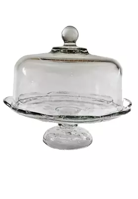 Vintage Clear Glass Footed Cake Plate + Dome Anchor Hocking Savannah 3944340 LGE • $30