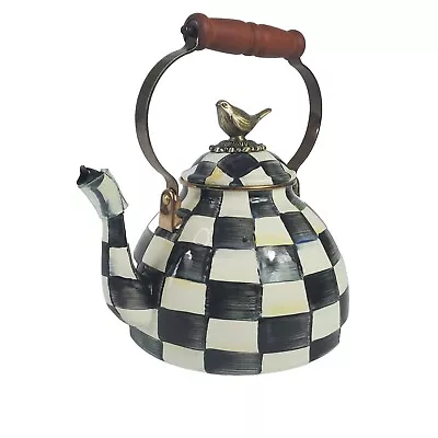 Williams Sonoma MacKenzie-Childs Teakettle 3-Qt. Courtly Check Bird Black White • $164.95