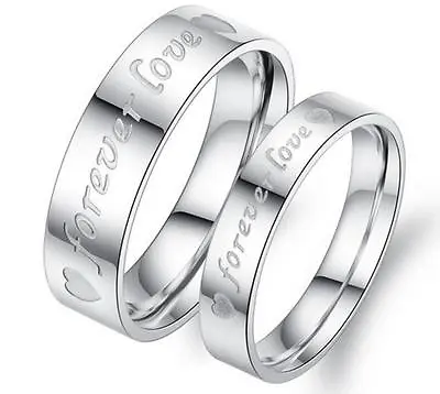 Stainless Steel 316L Silver  Forever Love  Promise Ring Couple Wedding Band • $6.98