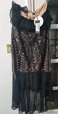 Boohoo Bardot Lace Ruffle Hem Maxi Dress black Size 14 • £19