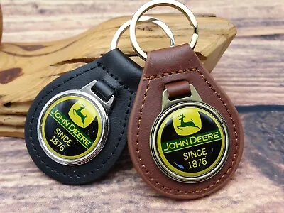 RARE VINTAGE JOHN DEERE FARM TRACTOR Since 1876 Leather Key Chain Ring Fob NOS • $19.99