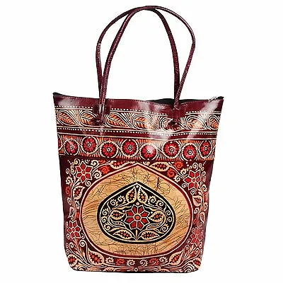 Leather Tote Bag India Shantiniketan Shopping Bag Handmade Women Painted Large • £48.25