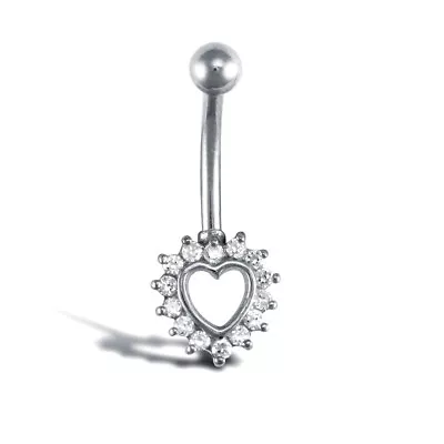 9ct White Gold Jewelco London CZ Love Banana Belly Bar 10mm • £122.99