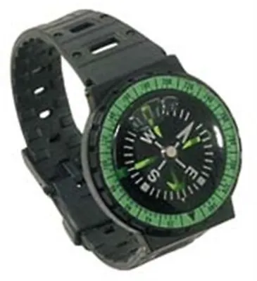 Wrist Compass Watch Style On Adjustable Black Band Liquid Filled Green Dial • $19.95