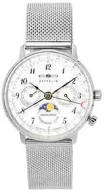 Zeppelin LZ129 Hindenburg Moonphase Silver Dial 7037M1 Women's Ladies Watch • $345.79