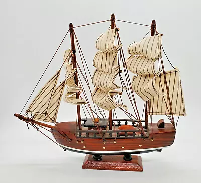 Triple Mast Sailing Ship - Detailed Wooden Model Nautical Decor - Size 9  X 7.5  • $14.99