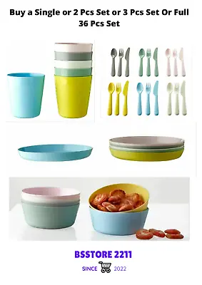 Ikea Kalas Bowls Plates Glass 18 Pcs Cutlery Set Party Pastel Colour  New • £9.78