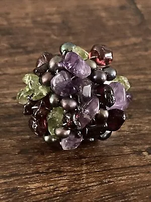 £4.99 • Buy Vintage Rainbow Fluorite Cocktail Ring Size Q