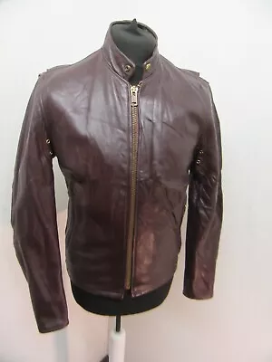 $120.83 • Buy VINTAGE 70's USA LEATHER CAFE RACER MOTORCYCLE JACKET SIZE 38 BRASS TALON ZIP