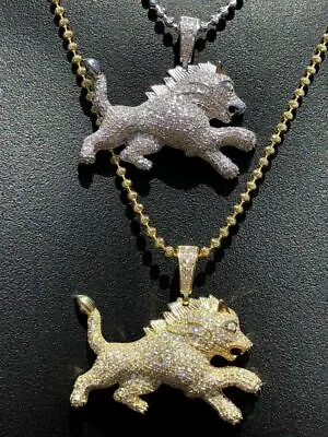 Solid 925 Silver Real Iced 2ct CZ Rasta Lion Icy Leo Pendant 14k Gold Plated • $109.60