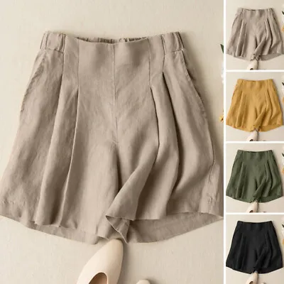 100%Cotton Womens Casual Wide Leg Shorts Pants Plain Summer Beach Short Trousers • $22.77