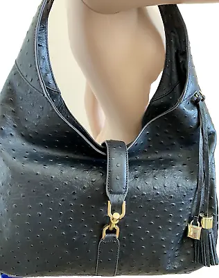 GILI Hobo Handbag Black Leather Ostrich Embossed Shoulder Bag Purse • $29.99