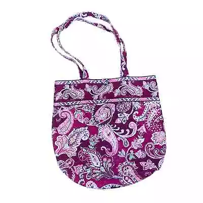 Vera Bradley Piccadilly Plum Maroon Floral Paisley 100% Cotton Tote With Toggle • $16