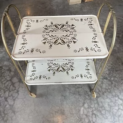 $174.99 • Buy Vintage Fold 'N Roll Versa-Table 2 Tier Shelf Rolling Cart Gold