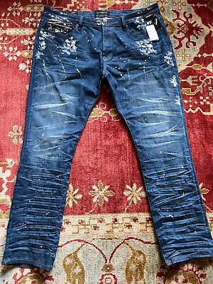 CULT OF INDIVIDUALITY Men's Tapered-Slim Distressed Denim Blue Jeans 42W NWT • $0.99