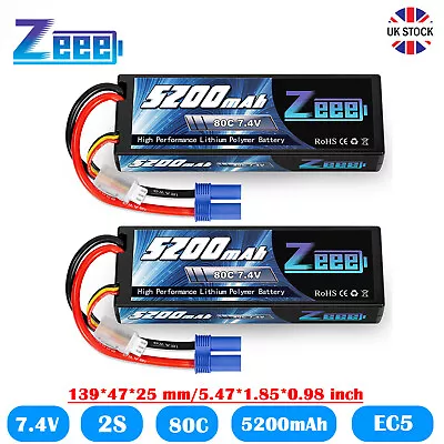 2X Zeee 2S LiPo Battery 5200mAh 80C 7.4V EC5 Hardcase For RC Car Heli Truck FPV • £37.99