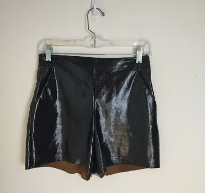 Zara Faux Shiny Leather High Waisted Shorts With Pockets Womens Sz XS B10 • $26.99