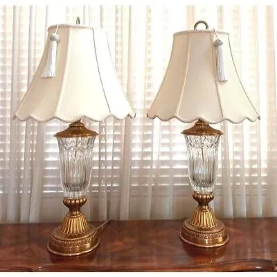 Elegant Stiffel ?  34  Brass Cut Lead Crystal Table Buffet Lantern Shaped Lamps • $340