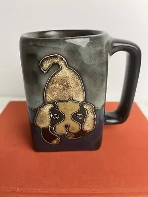 Mara Stoneware Pottery Coffee Mug Brown Puppy Dogs Square Bottom 12 Oz • $16