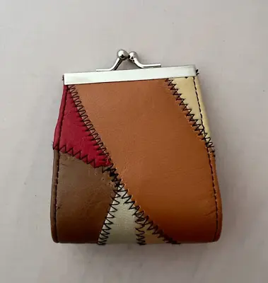 Vintage Leather Patchwork Kiss Lock Coin Purse  4  X 3  • $19.95