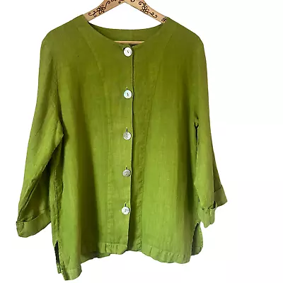 Hot Cotton By Marc Ware Green Chartreuse Linen Blouse Top Size Medium • $27