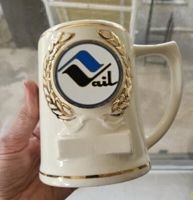 $35 • Buy VTG 5  USA Made Large Vail Logo Ski Skiing Resort Ceramic Handled Mug Stein 