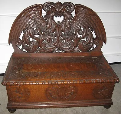 Victorian Oak Carved Winged Fantasy Bench • $3850