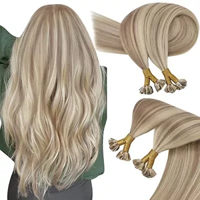 Sunny Keratin Hair Extensions Golden Blonde Flat Tip Hair Extensions Human Ha... • $90.63
