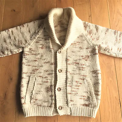 French Men Vtg Hand Knitted Wool Cardigan Sweater - Big Lebowski Style - New - S • $136.73