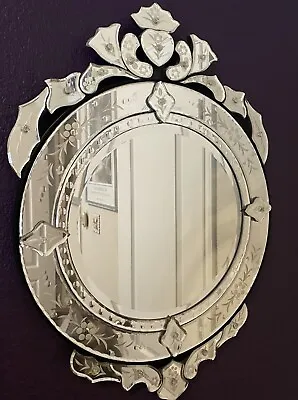 Hollywood Regency/Art Deco 1930s Venetian Glass Etched Beveled Mirror MOVIE PROP • $2950